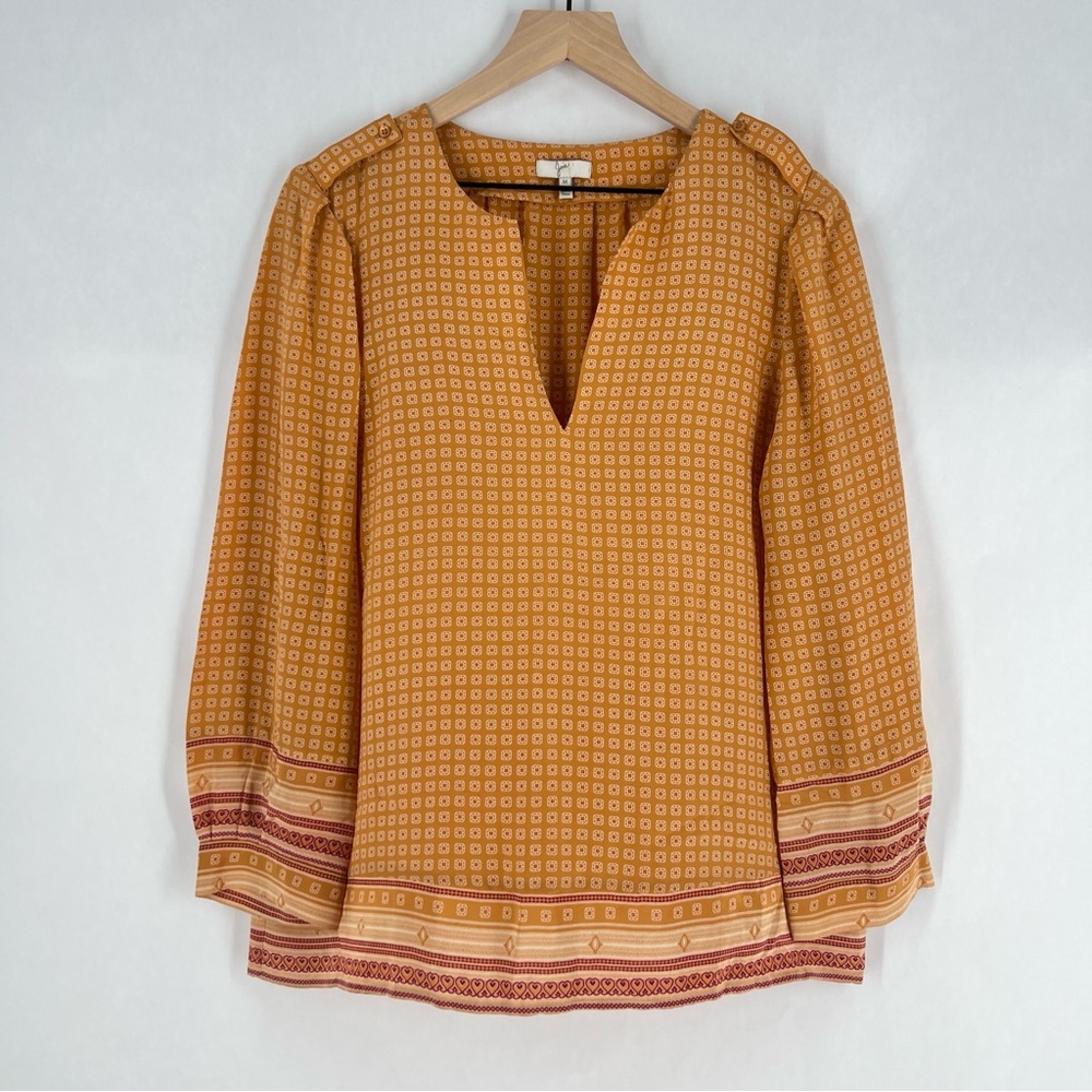 Joie Silk Boho Geometric Printed Split Neck Blouse Lightweight Size‎ M